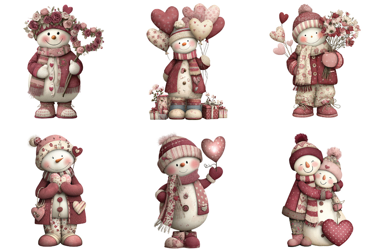 Whimsical Valentine Snowmen Clipart, an Illustration by CraftArtStudio (Photo 3 of 6)