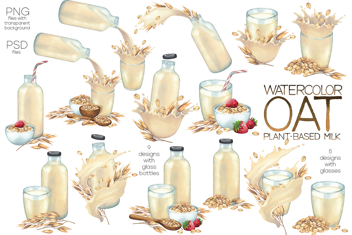 Watercolor oat and milk, a Food Illustration by Ekaterina Glazkova (Photo 3 of 7)