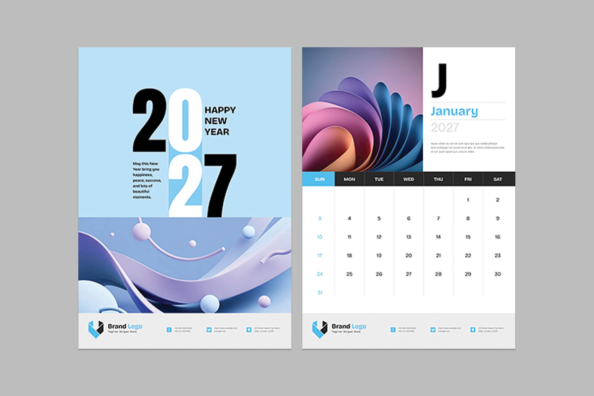 Wall Calendar Template 2027, a Stationery Template by Cleffon_Graphic_Studio (Photo 2 of 8)