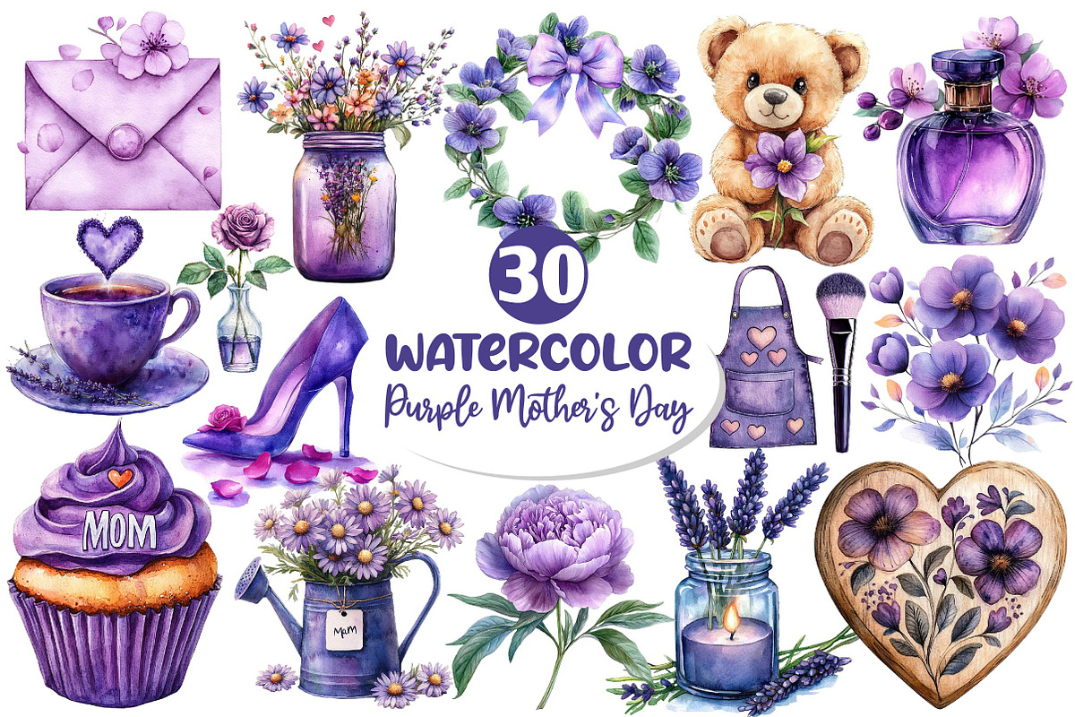 Purple Mother's Day Clipart, an Illustration by Dream Creation (Photo 1 of 6)