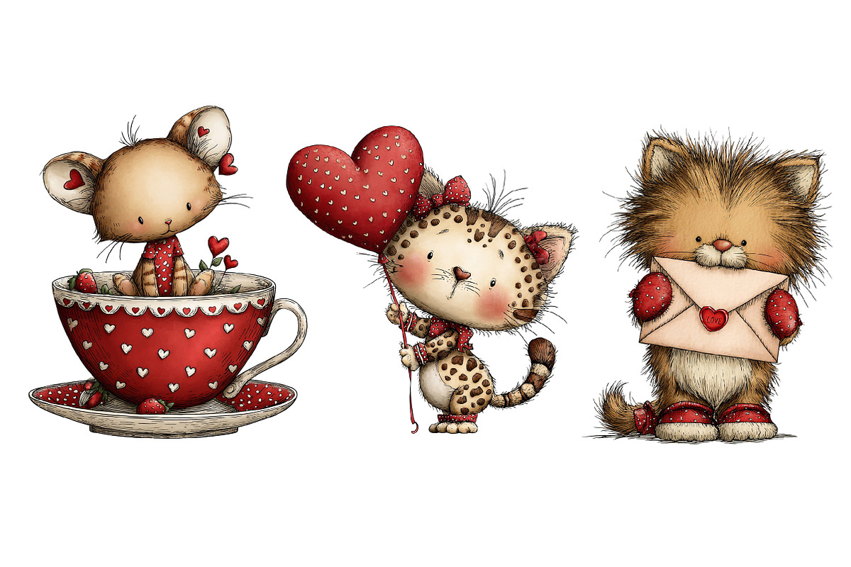 Quirky Valentines Cats Clipart, an Illustration by Dream Creation (Photo 7 of 7)