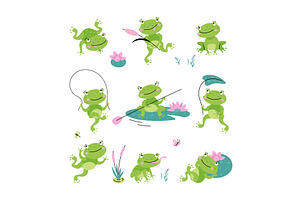 Cartoon Frogs. Green Cute Frogs