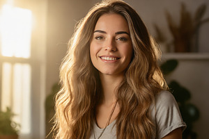 Longhaired millennial woman smiles, a Person Photo by Fascinadora