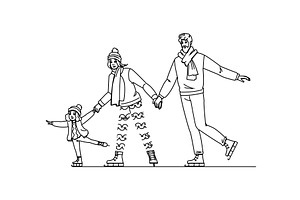 glide ice skating family vector, a Person Illustration by pikepicture