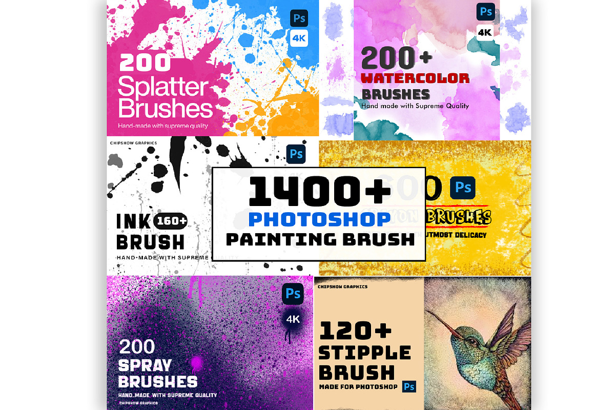 1400+ Photoshop Painting Brush Kit, a Brush Add-On by Chipshpow Graphics (Photo 1 of 8)