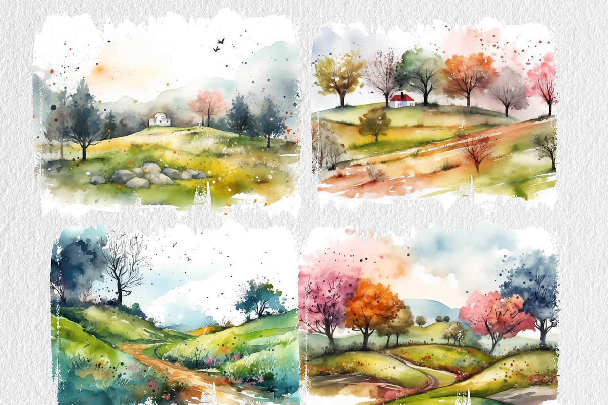 Watercolor Spring Meadows Clipart, a Seasonal Illustration by Colorsfav (Photo 3 of 4)
