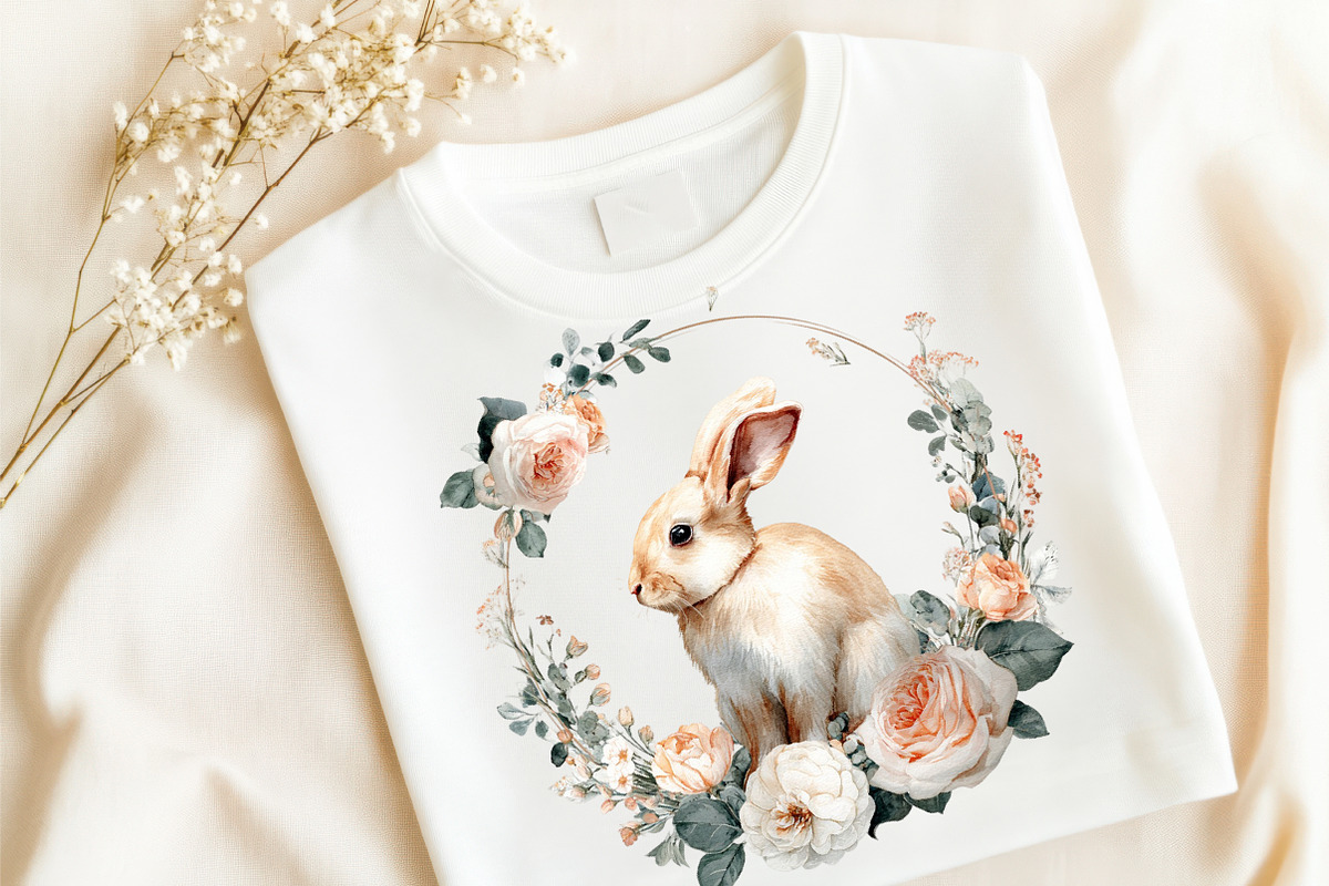 Watercolor Floral Bunnies Clipart, an Illustration by GatewayDesign (Photo 4 of 5)