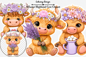 Easter Highland Cow Clipart Bundle, an Illustration by GatewayDesign