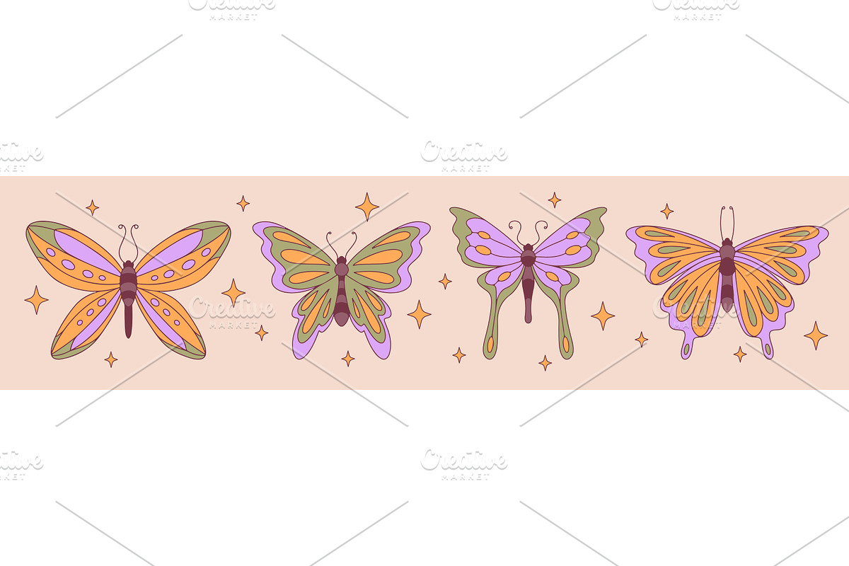 Retro butterfly set - funky winged, an Animal Illustration by art PVP - market