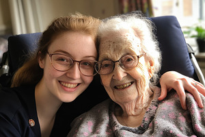Generational smiles in nursing home, a Photo by Beautiful things