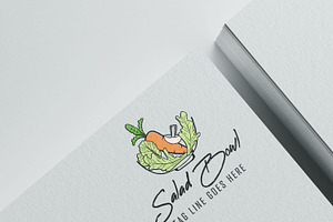 Salad Bowl Food Logo Design Template