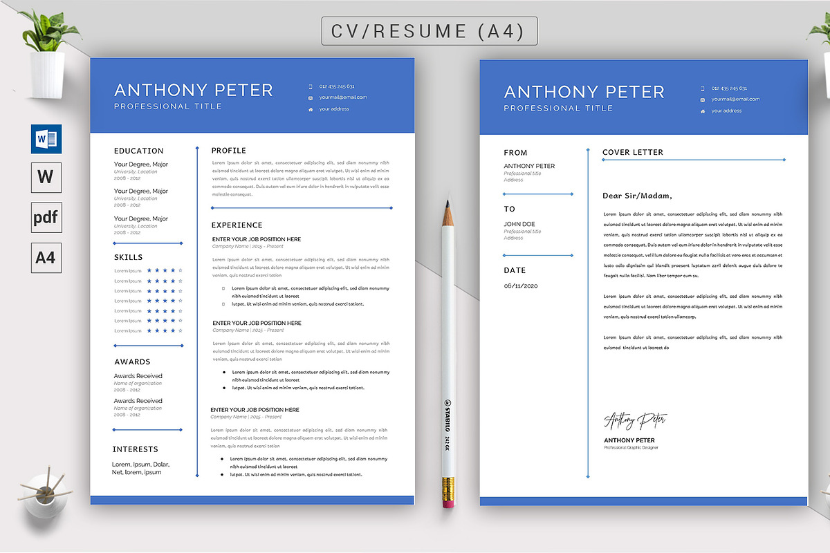 Word Docx CV & Resume Template, a Resume Template by ARP Creation