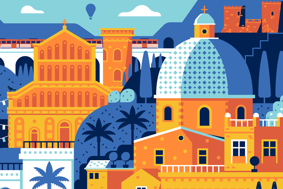 Mediterranean Sea Town Travel Poster, an Illustration by Alex Krugli (Photo 4 of 7)