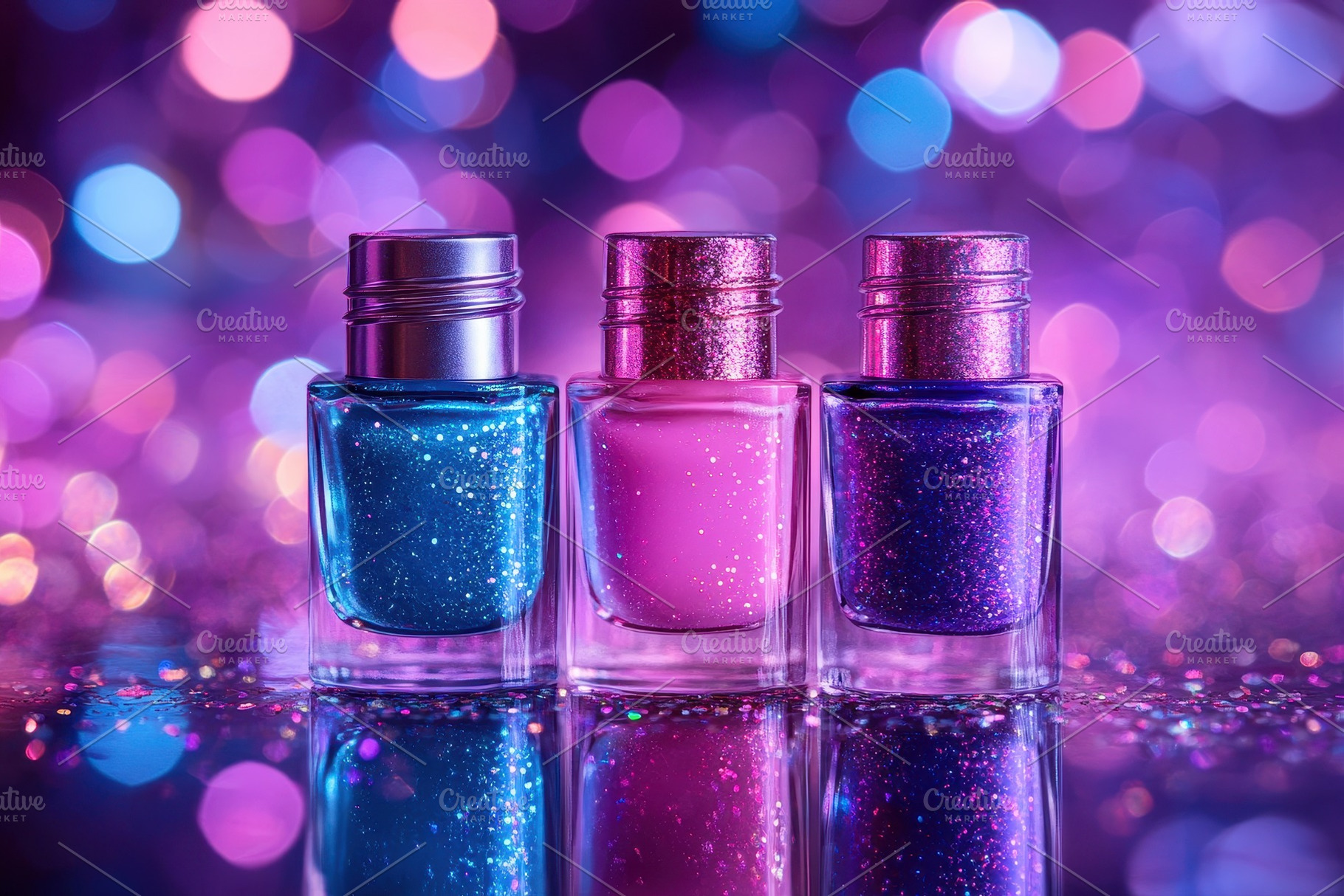Elegant trio of nail polish bottles, a Photo by Iftikhar Alam