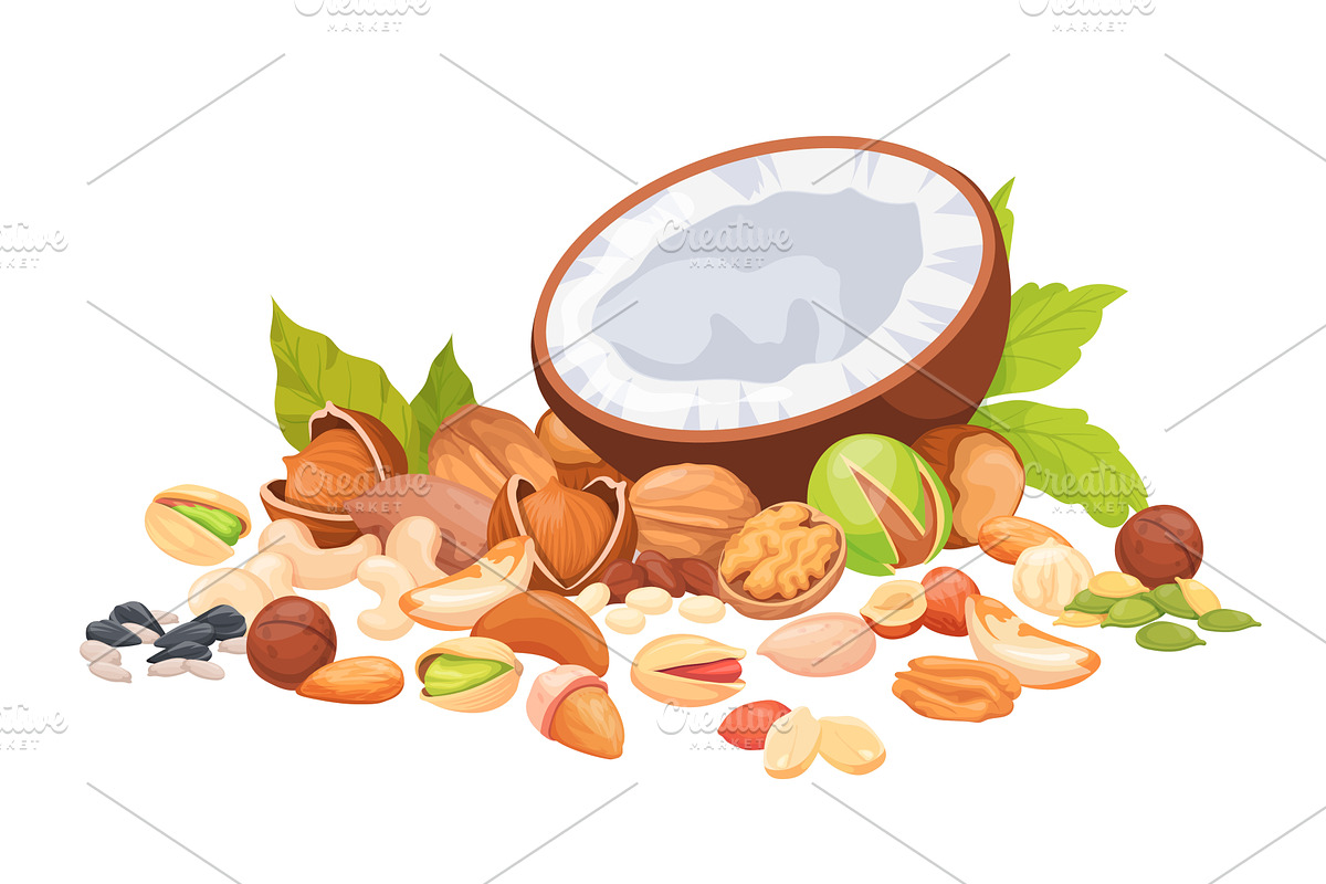 Nuts mix. Nut and seeds pile, dry, a Food Illustration by Stock-Smart-Start
