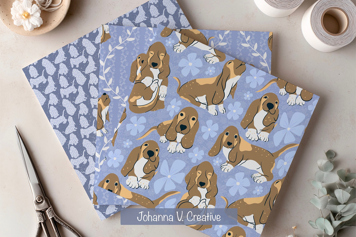 Basset Puppy Floral Patterns, an Illustration by Johanna V. Creative (Photo 2 of 9)
