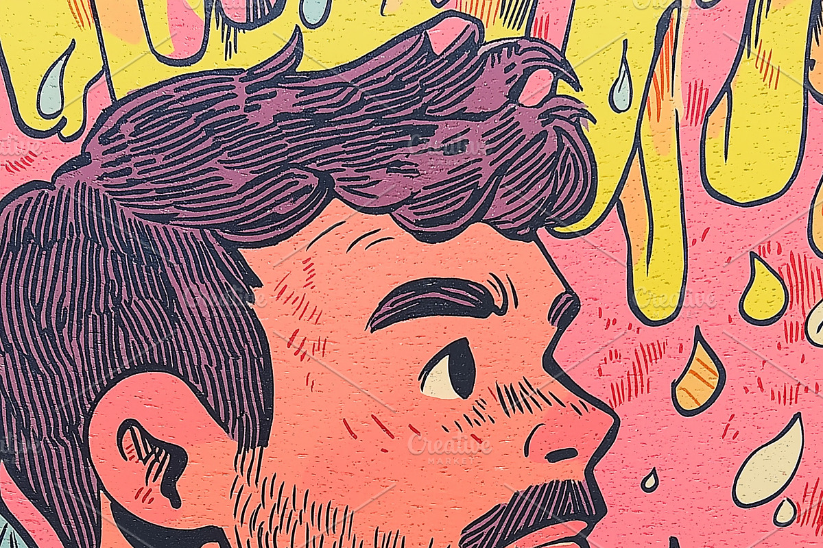 Serious moustached man, comic-book, a Person Illustration by Sybillla