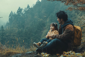 Father and daughter enjoying quiet, a Photo by Pavel_design