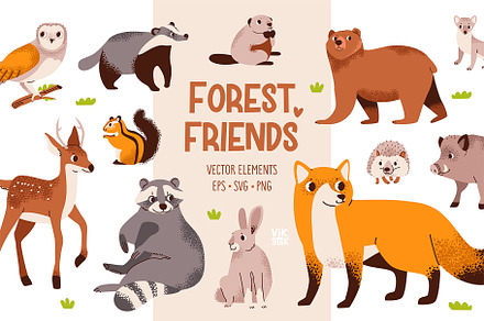 Forest friends vector set, an Animal Illustration by vik.stock