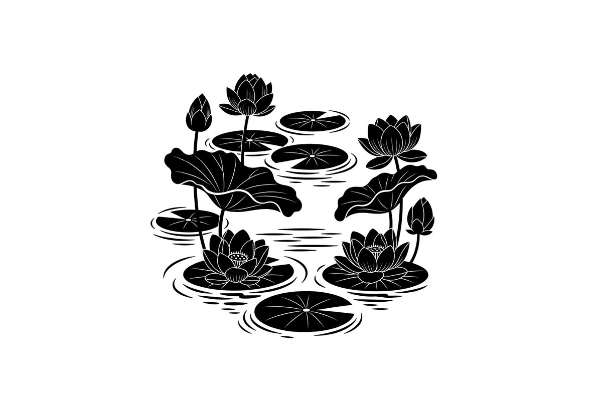 Lotus Pond Silhouette SVG Bundle, an Illustration by yasushie (Photo 27 of 31)