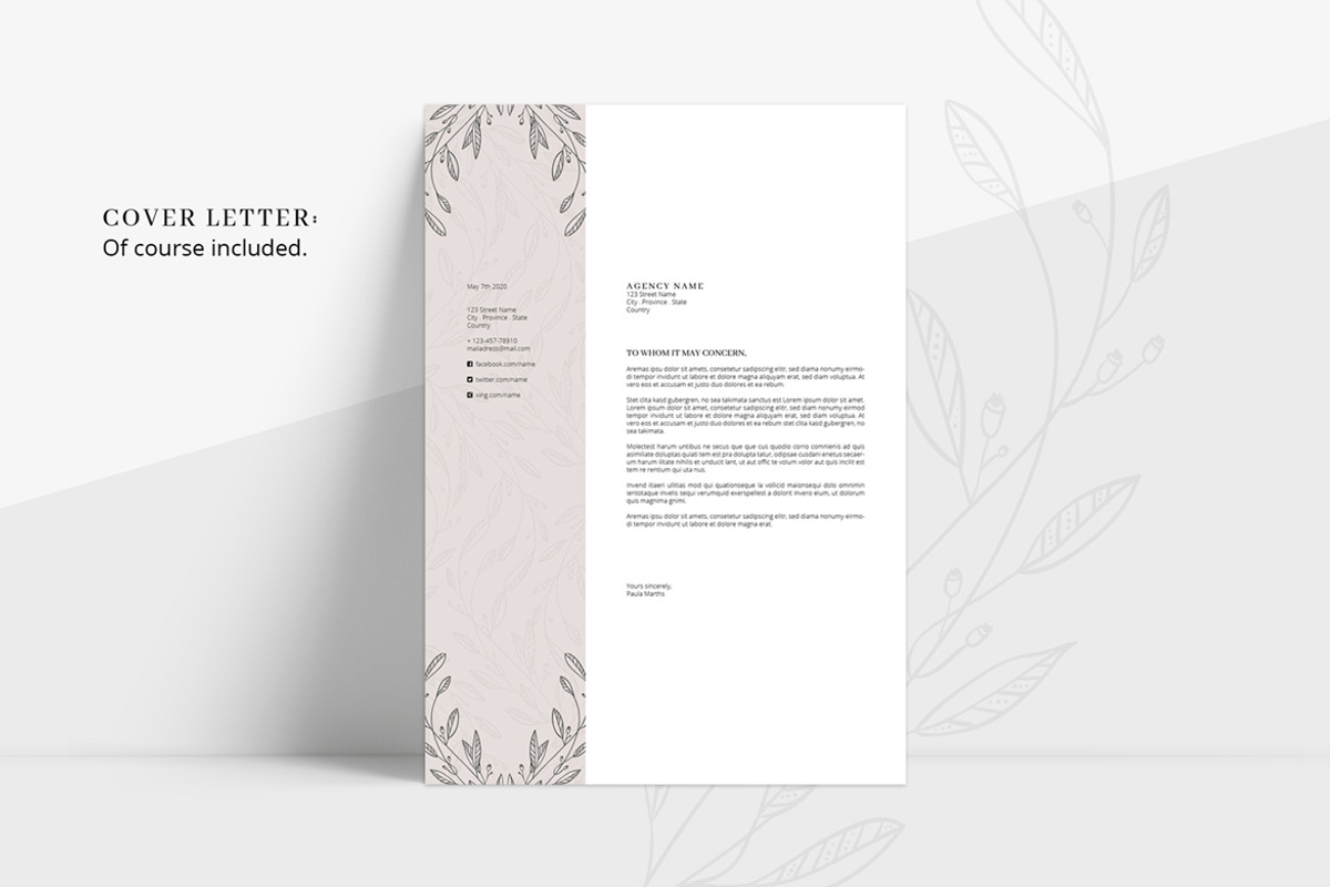 FLORAL Resume/CV + Cover Letter, a Resume Template by AgataCreate (Photo 3 of 10)