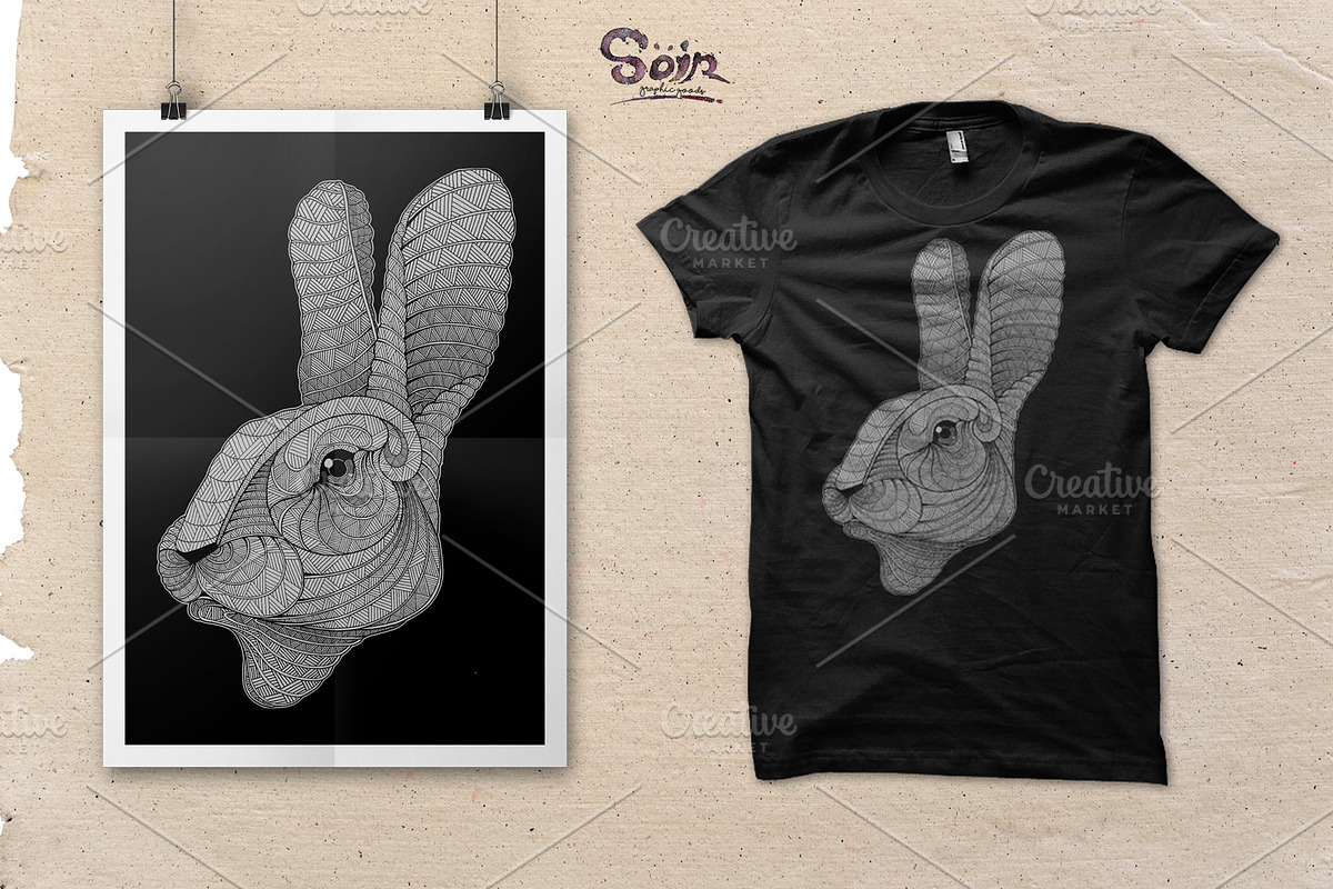 Rabbit T-shirt design (Hand drawn), an Illustration by Soir Creative (Photo 2 of 3)
