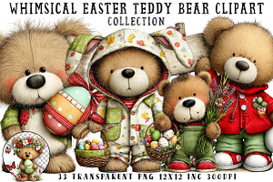 Whimsical Easter Teddy Bear Clipart, an Illustration by OK Design
