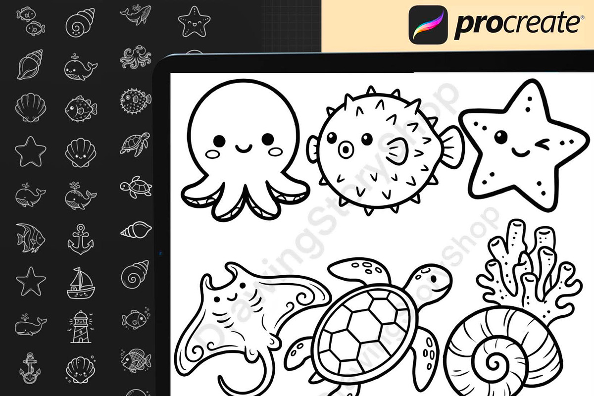 130 Ocean Animals Procreate Stamps, a Brush Add-On by DrawingStoryShop (Photo 5 of 6)