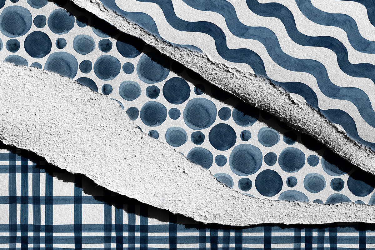 Indigo Watercolor Seamless Patterns, a Texture Illustration by YarovaArt (Photo 7 of 18)