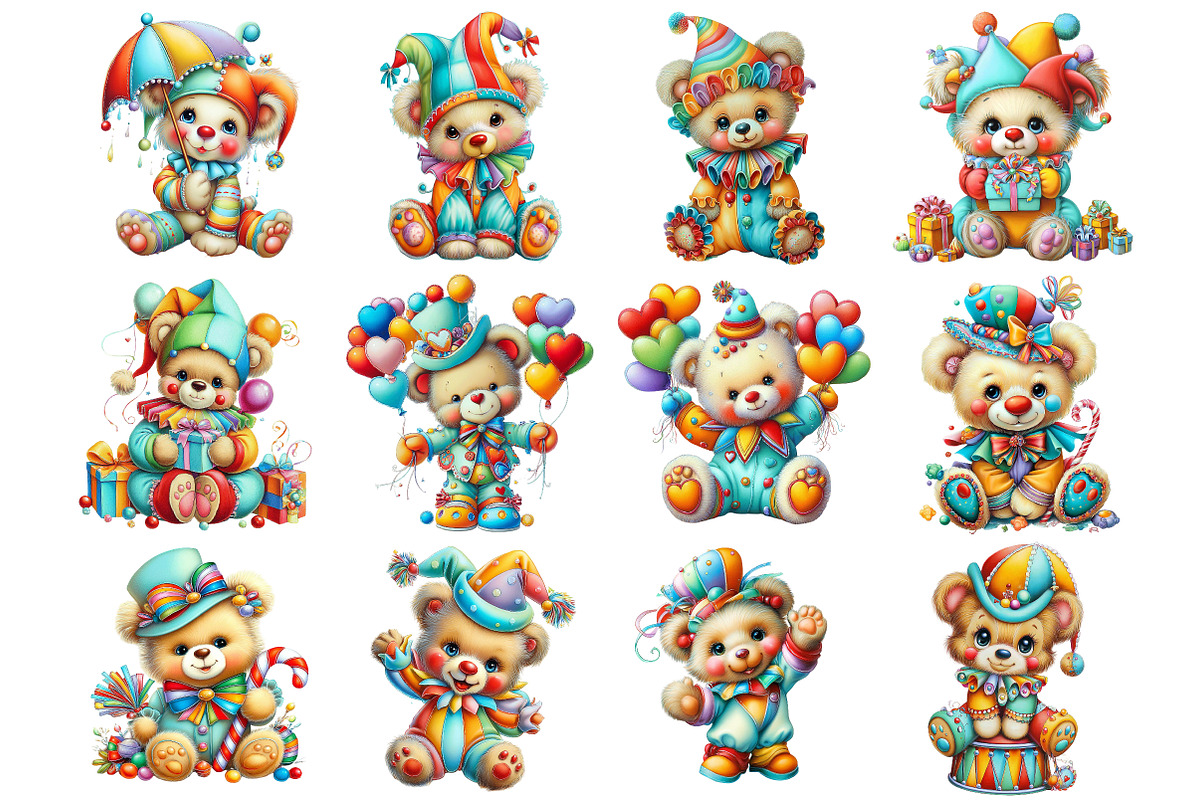 Cute Clown Teddy Bear Clipart, an Illustration by DreamArtGraphic (Photo 4 of 4)