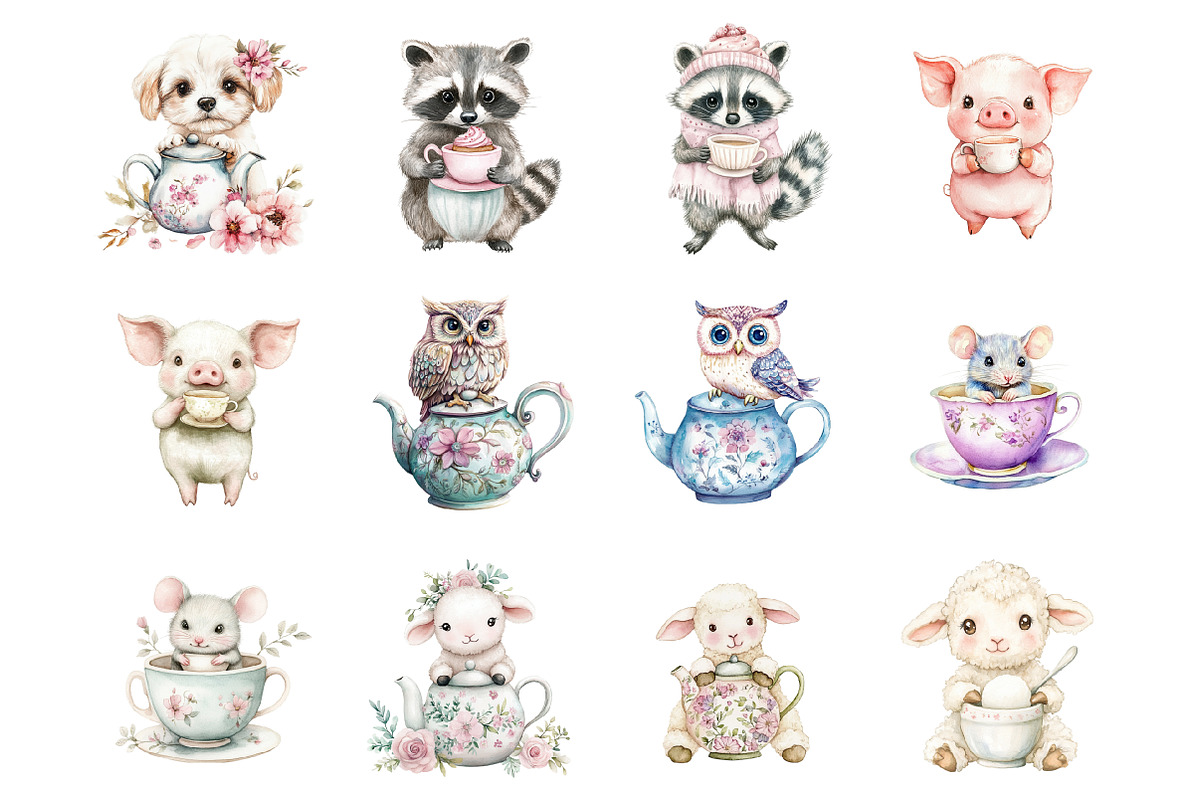 Pastel Animals Tea Party Set, an Illustration by Design Market (Photo 3 of 3)