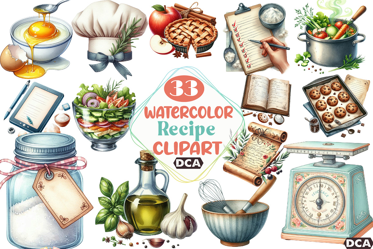 Watercolor Recipe Clipart, an Illustration by DreamCafeArt (Photo 1 of 7)