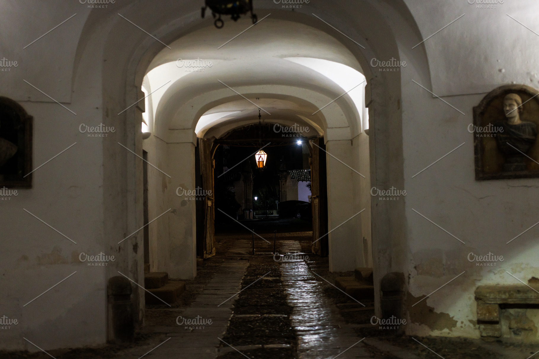 Porch with Bas-relief portraits on the ground floor of Villa Palagonia in Baghe, an Architecture Photo by Bepslabor