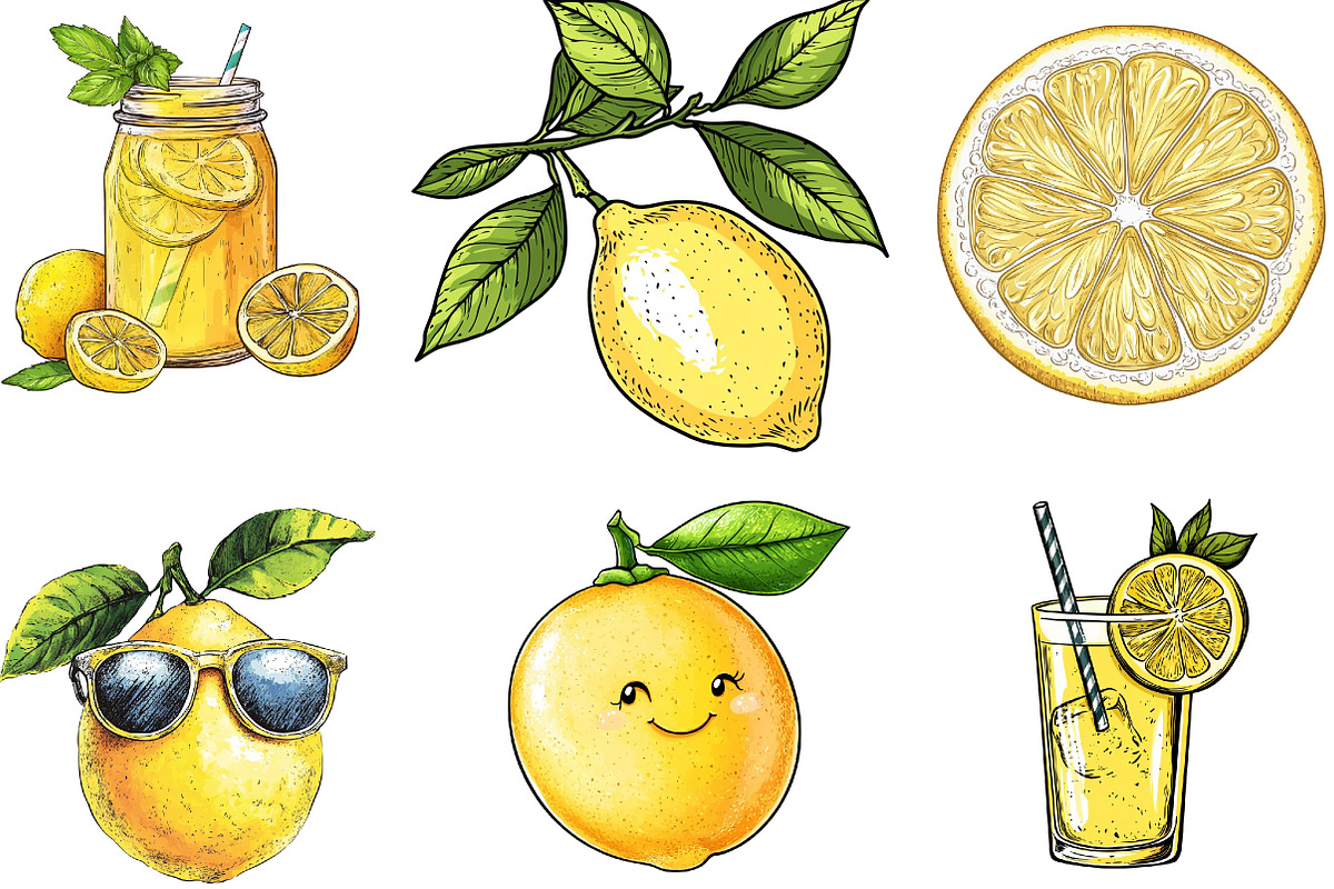 Hand Drawn Summer Lemon Clipart PNG, an Illustration by Designking (Photo 3 of 5)