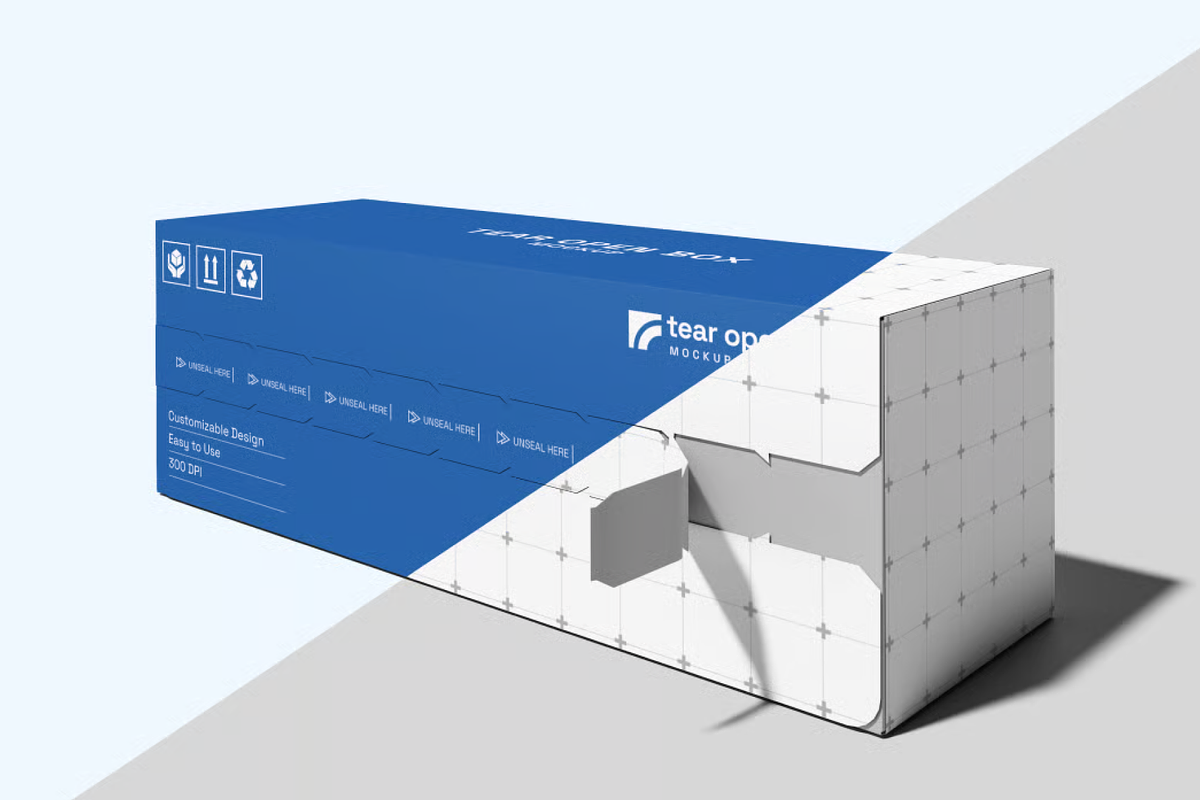 Perforated Tear Open Box Mockup, a Packaging Mockup by graphicsauce