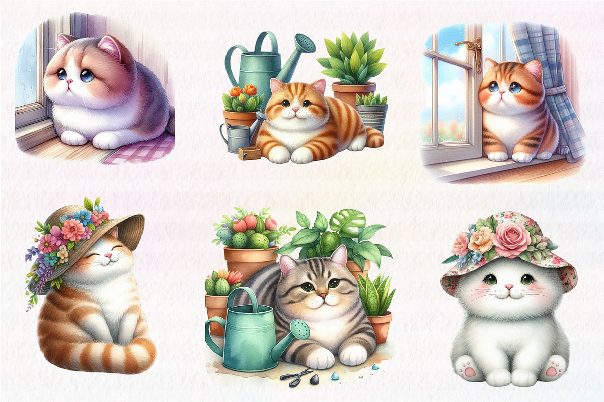 Watercolor Cat Clipart PNG, an Illustration by CreationArt (Photo 2 of 5)