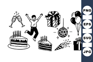 Birthday Celebration Clipart Set, an Illustration by designvectx