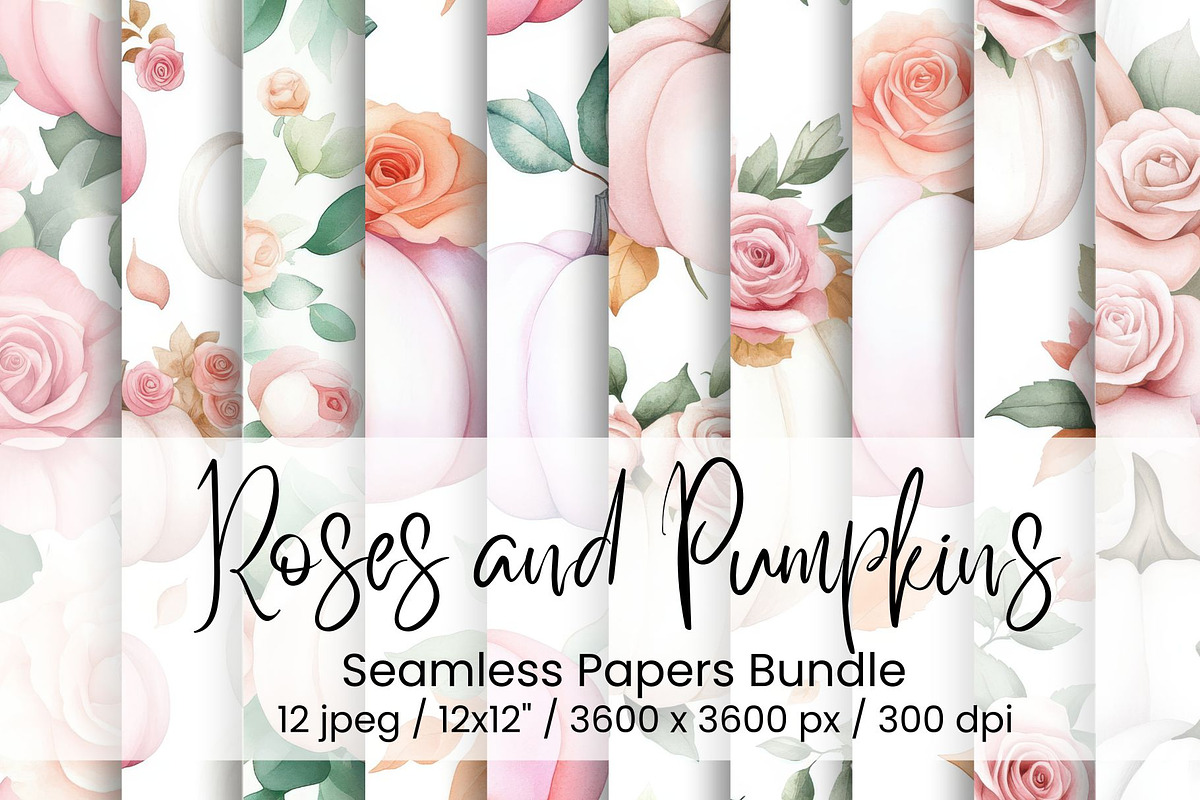Roses and Pumpkins Seamless, an Illustration by Mashimara (Photo 1 of 4)