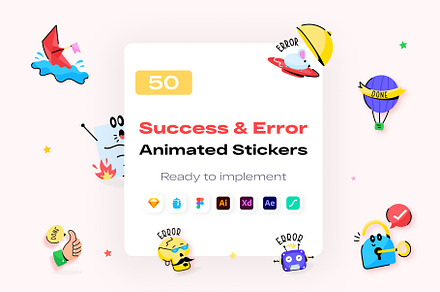 Success and Error Animated Stickers, an Icon by Brickclay