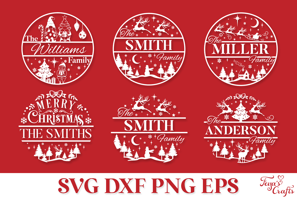 Christmas Family Name Door Sign Pack, an Illustration by Anastasia Feya (Photo 6 of 8)