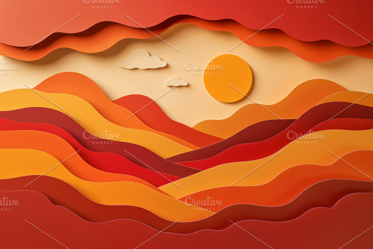 Retro paper cut landscape, an Illustration by rarrarorro