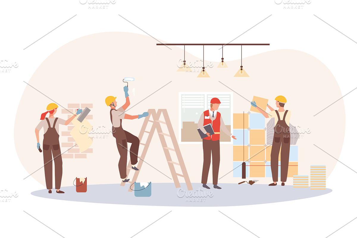 Group of builder people character, an Object Graphic by VectorsBang