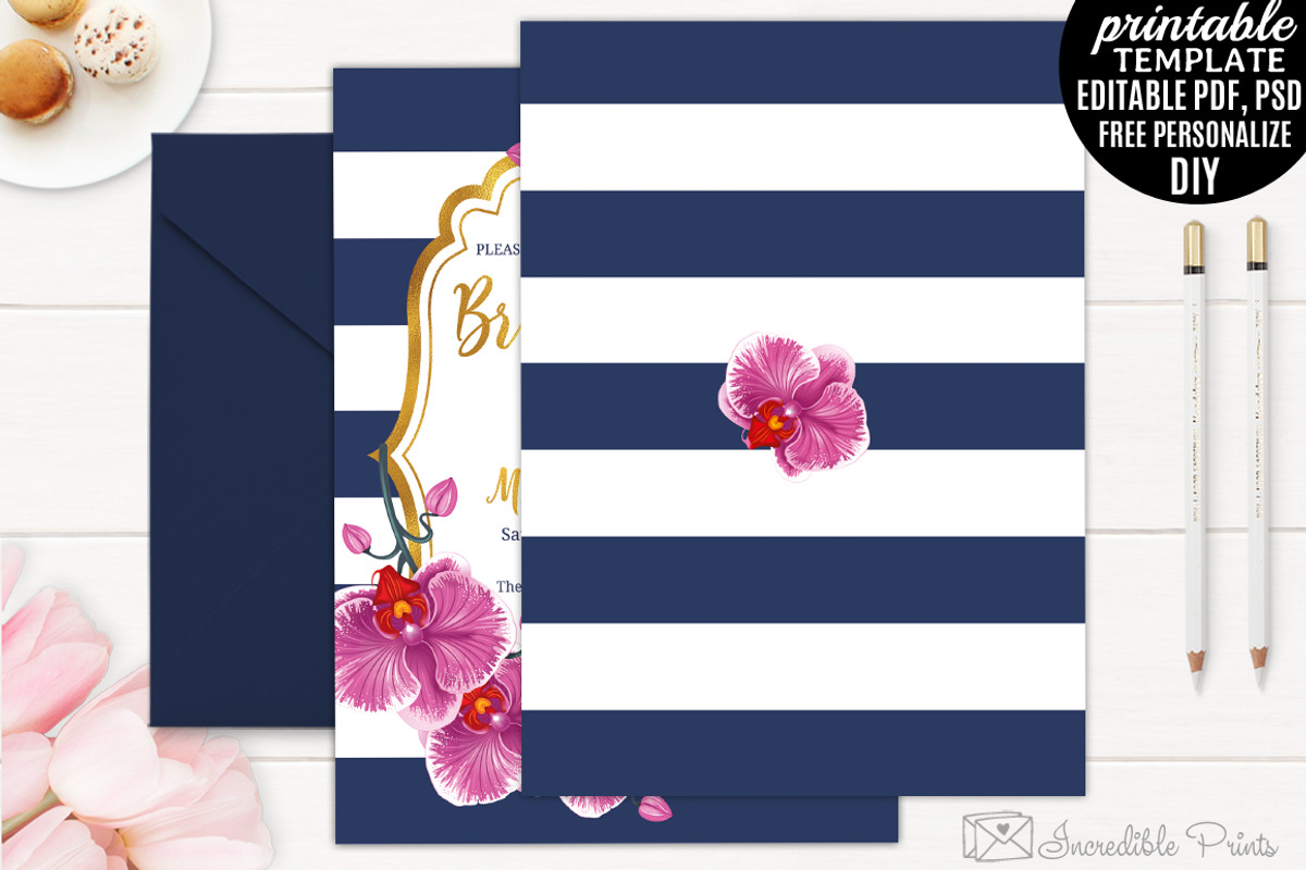 Orchid Navy Bridal Shower Invitation, an Invitation Template by Blush Roses Print (Photo 2 of 2)