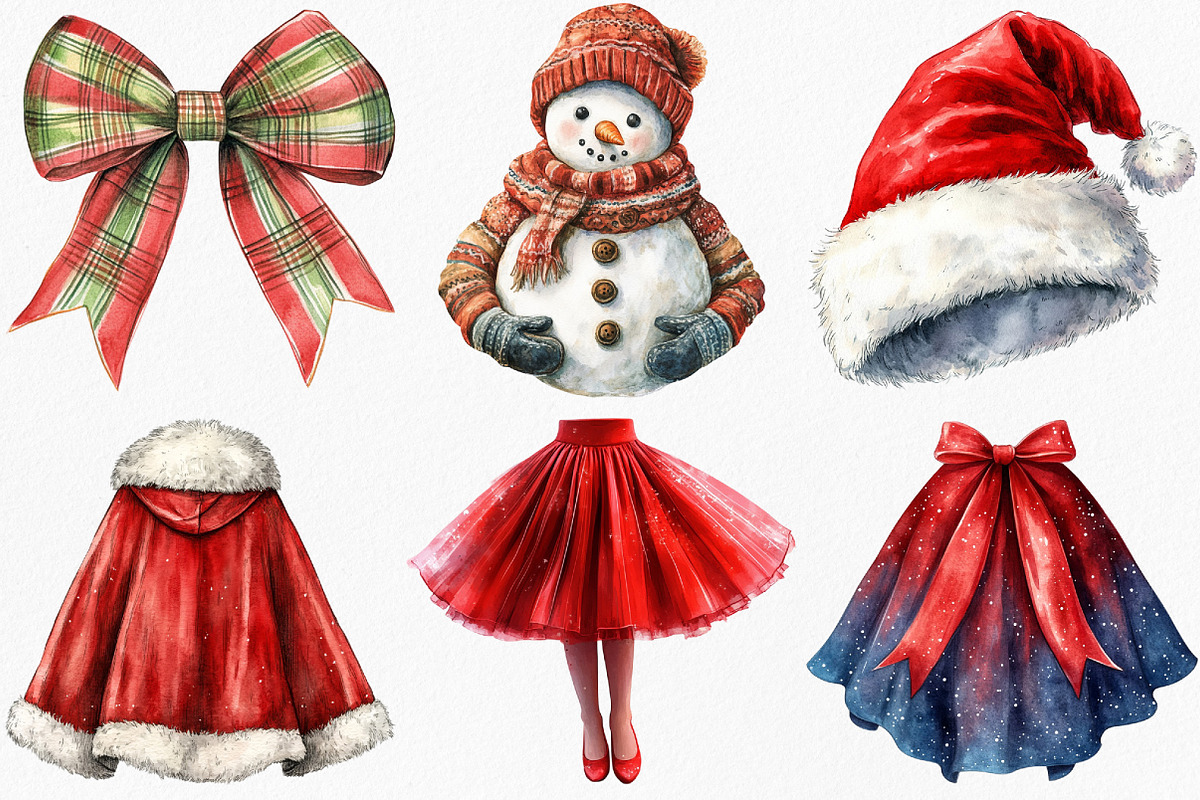 Watercolor Christmas Clothes Clipart, an Illustration by Canvas Craft (Photo 2 of 8)