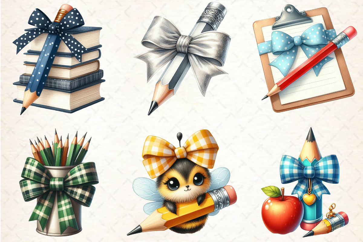 Pencil with Bow Back to School Clipa, a Seasonal Illustration by Rose Art (Photo 2 of 4)