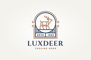 deer line art badge icon logo, a Branding & Logo Template by Blazybone