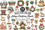 Antique Christmas Watercolor Clipart, a Seasonal Illustration by Designking (Thumbnail 1 of 5)