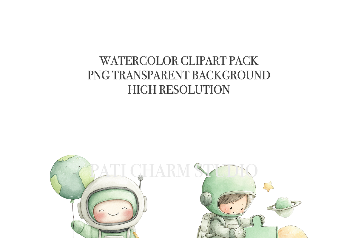 50 Kawaii Astronaut Clipart, a Decorative Illustration by Pati Charm Studio (Photo 6 of 9)