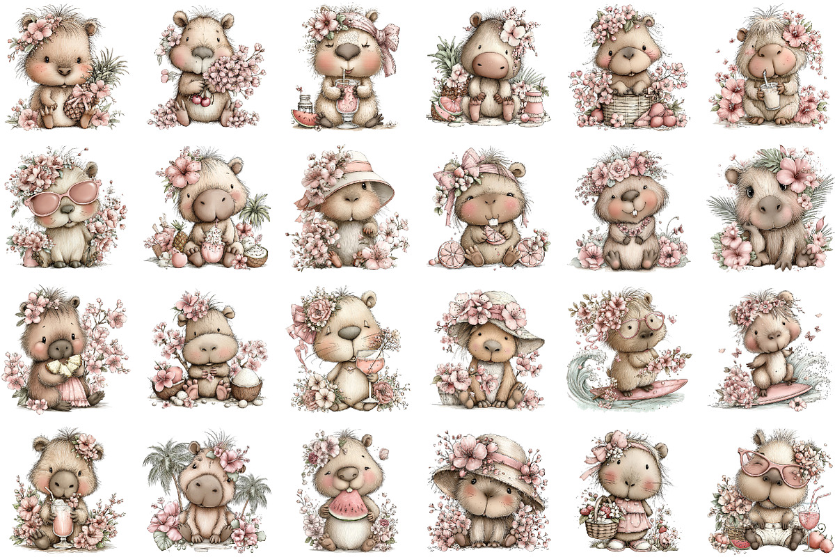Whimsical Summer Capybara Clipart, an Illustration by designcity5 (Photo 2 of 5)