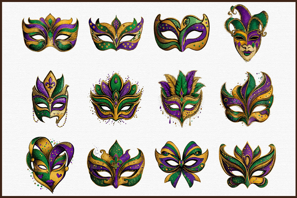 Watercolor Mardi Gras Mask Clipart, an Illustration by Sublimation Artist (Photo 3 of 6)